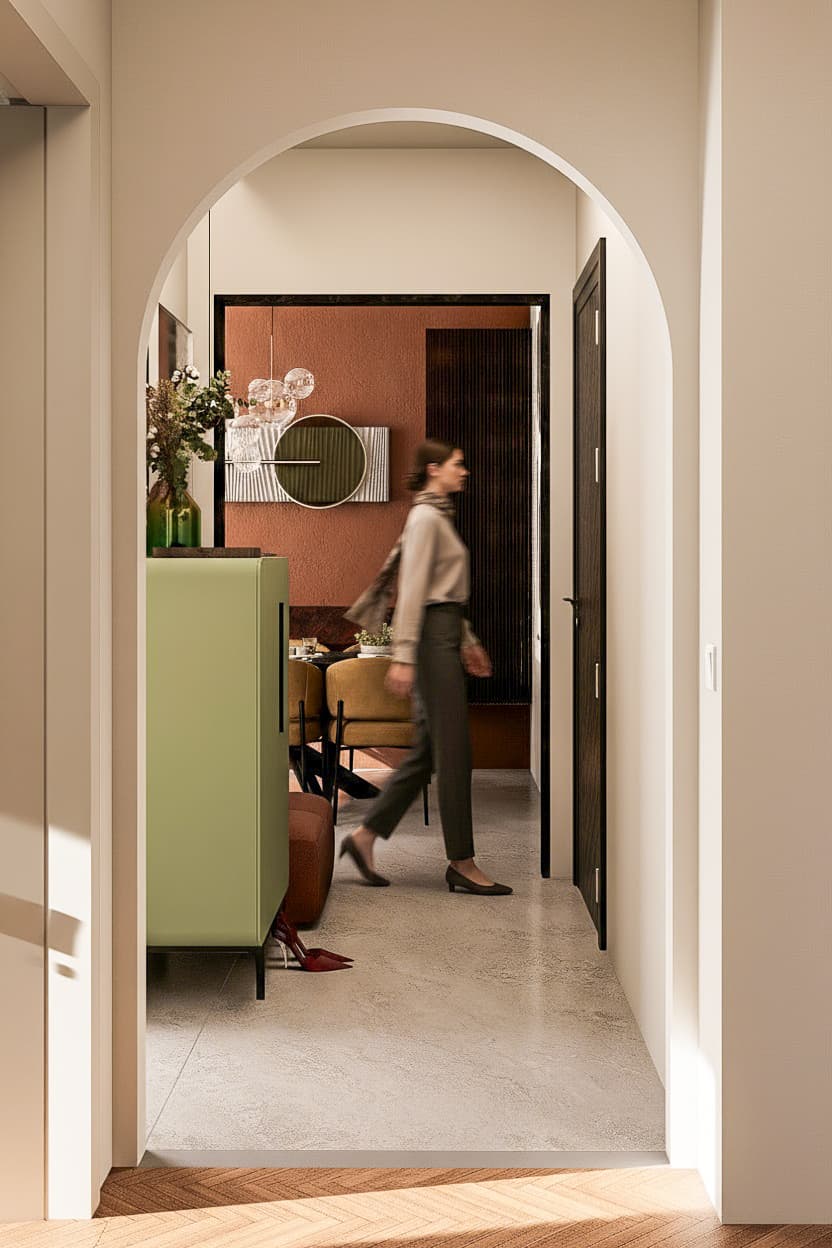 Cuisine ouverte avec îlot central et matériaux nobles